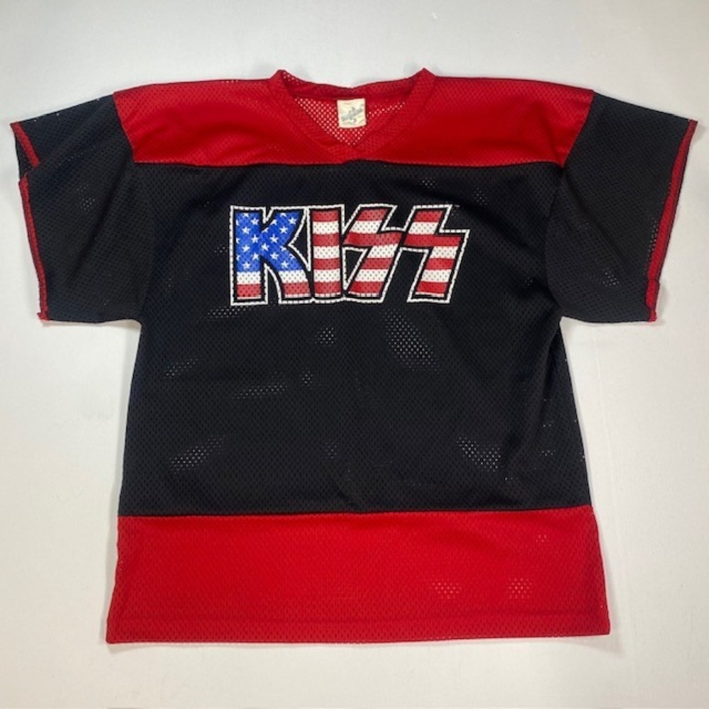 Cronies KISS Band Jersey Mesh American Flag Logo Black Red Vintage Style READ